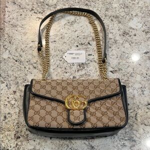Gucci GG Monogram Beige and Black Shoulder Bag